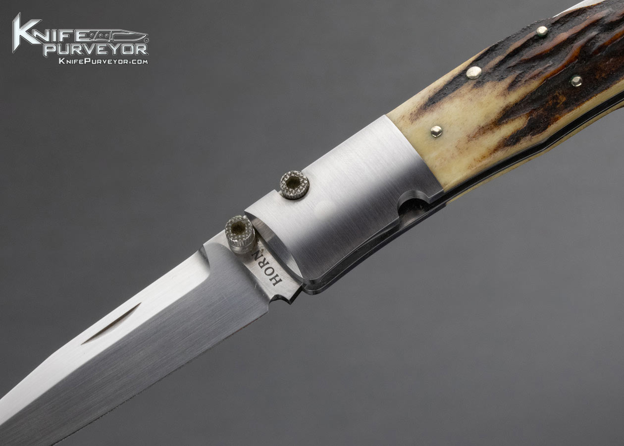 Jess Horn Custom Knife Sambar Stag OH One Hand Lockback - Image 2