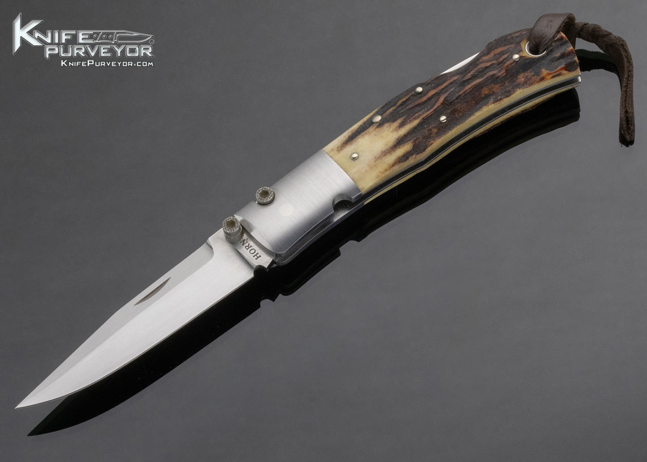 Jess Horn Custom Knife Sambar Stag Lockback 14679