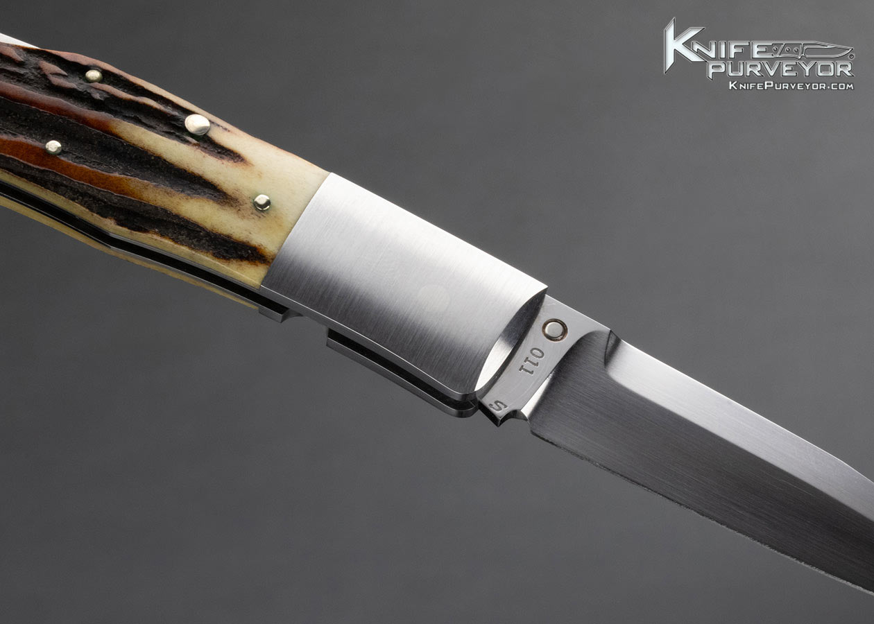 Jess Horn Custom Knife Sambar Stag OH One Hand Lockback - Image 4