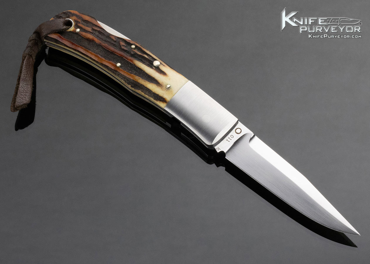 Jess Horn Custom Knife Sambar Stag OH One Hand Lockback - Image 3