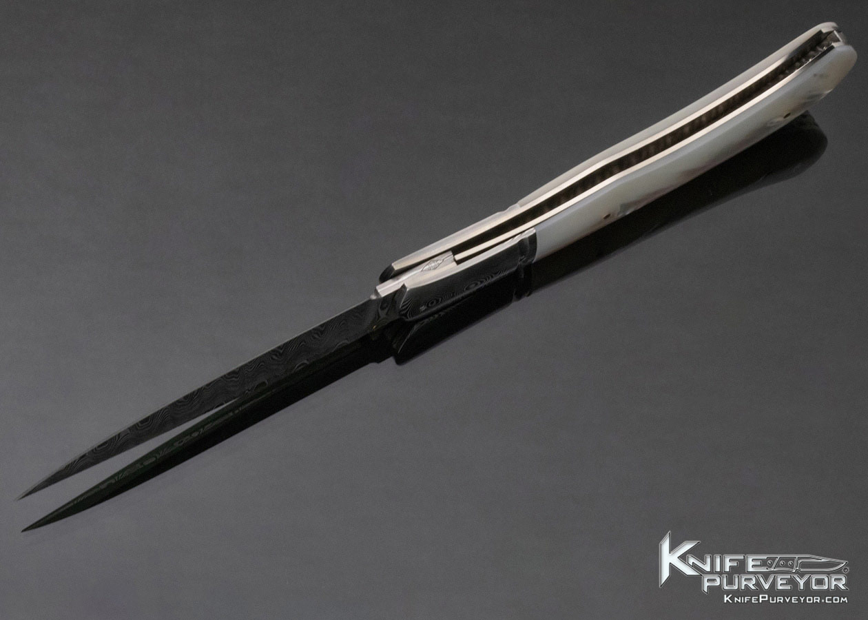 John W. Smith Custom Knife Mother of Pearl and Damasteel Damascus Linerlock - Image 6