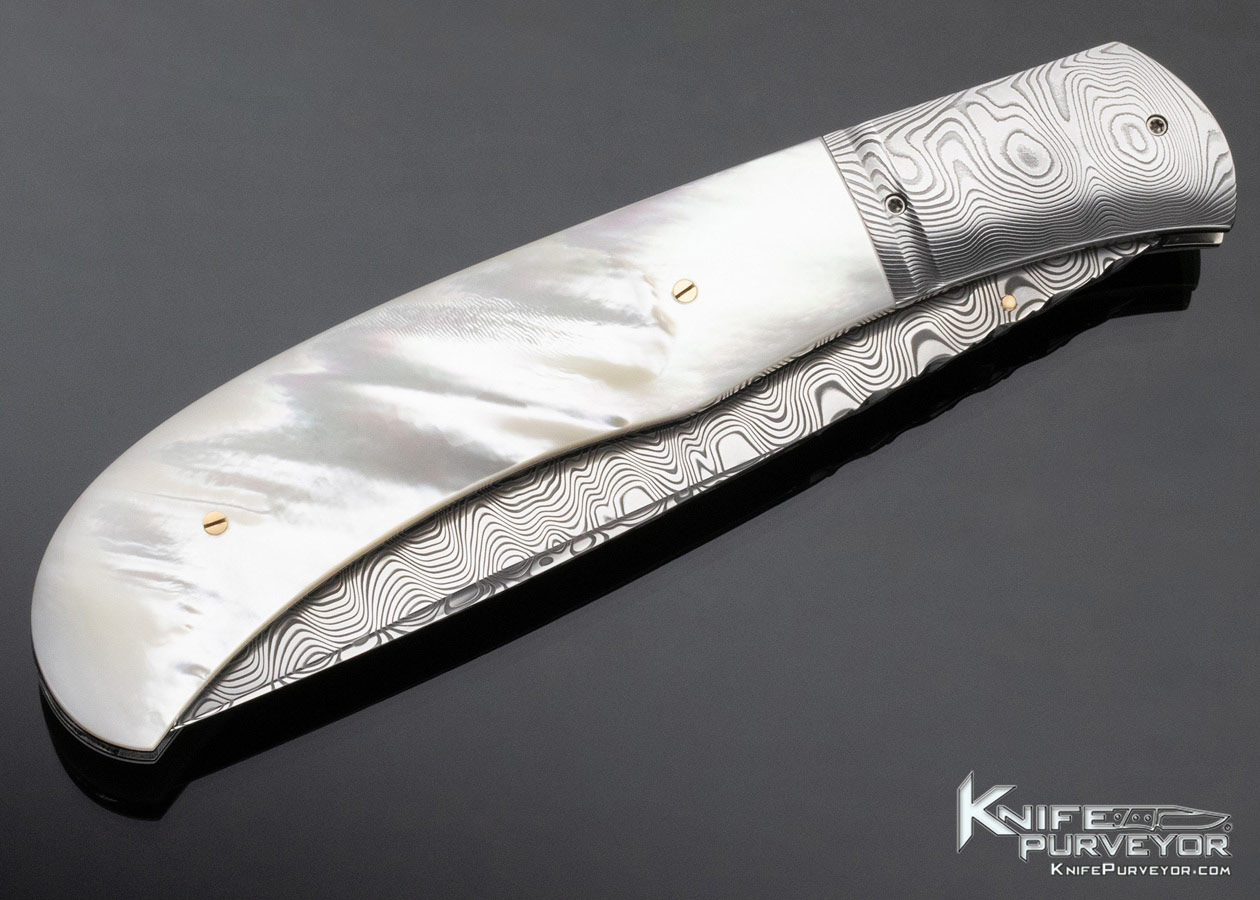 John W. Smith Custom Knife Mother of Pearl and Damasteel Damascus Linerlock - Image 5