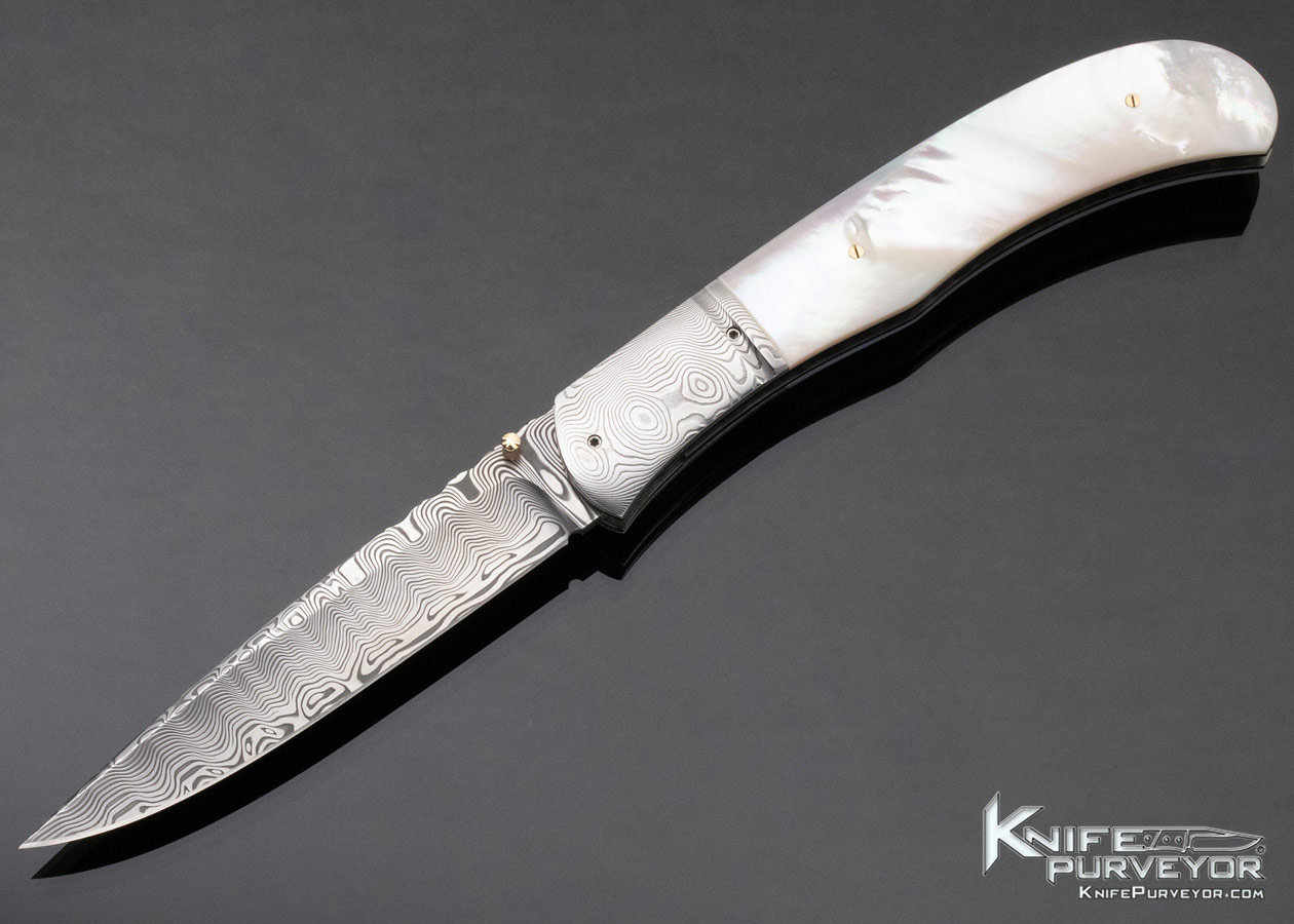 John W. Smith Custom Knife Mother of Pearl & Damasteel Damascus Linerlock 11838