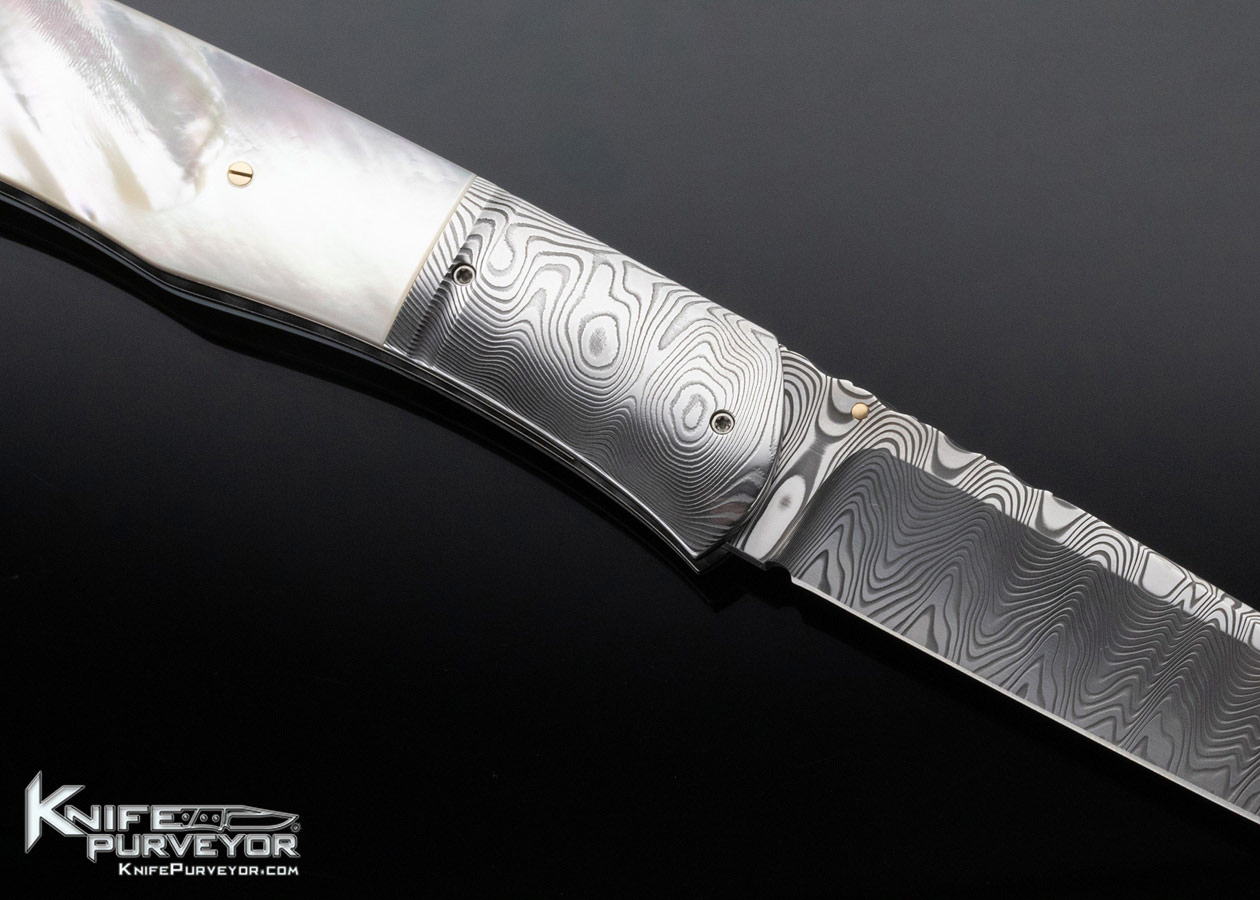 John W. Smith Custom Knife Mother of Pearl and Damasteel Damascus Linerlock - Image 4