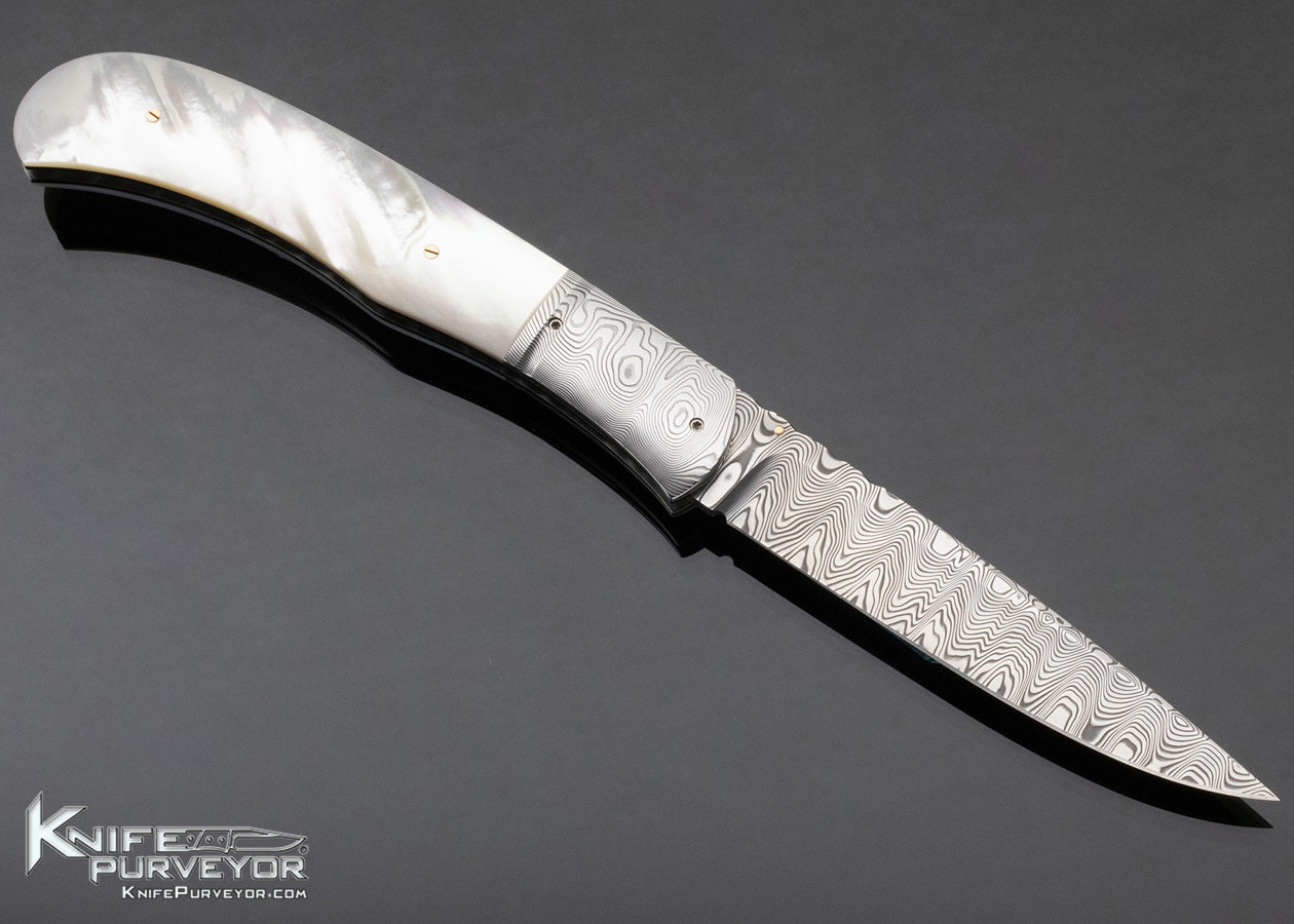 John W. Smith Custom Knife Mother of Pearl and Damasteel Damascus Linerlock - Image 3