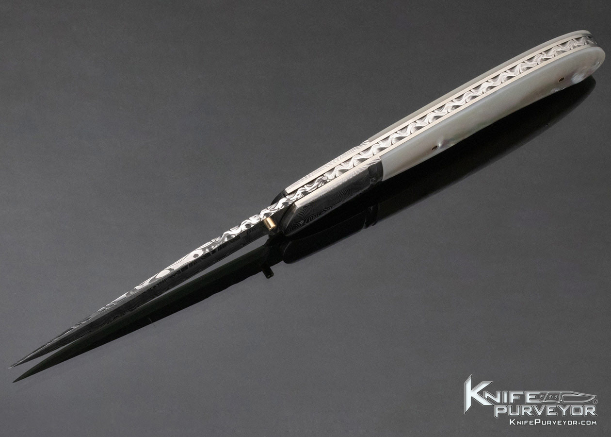 John W. Smith Custom Knife Mother of Pearl and Damasteel Damascus Linerlock - Image 7