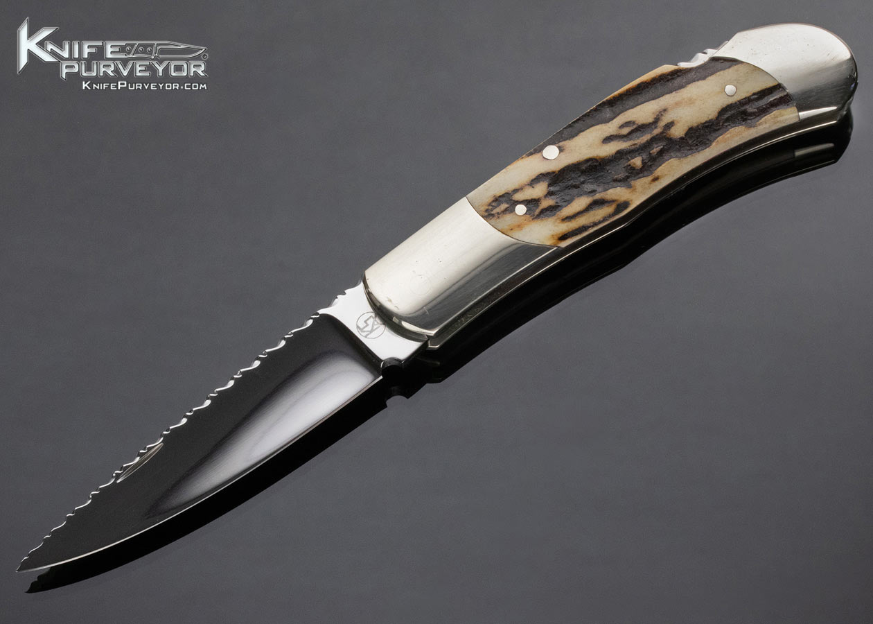 Ken Steigerwalt Custom Knife Lockback Contoured Nickel Silver Bolsters w/ Stag 14706