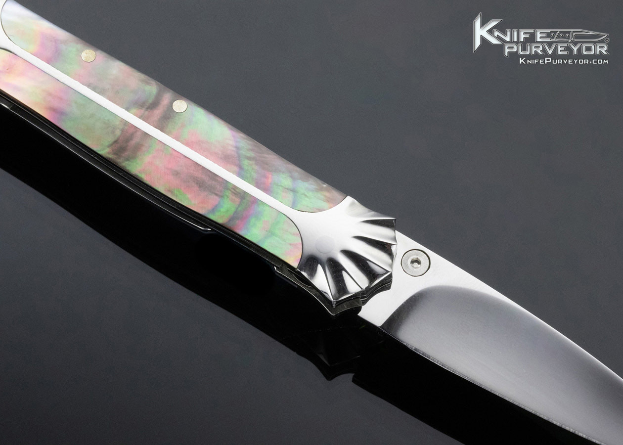 Koji Hara Custom Knife Black Lip Pearl Semi Interframe Linerlock - Image 4