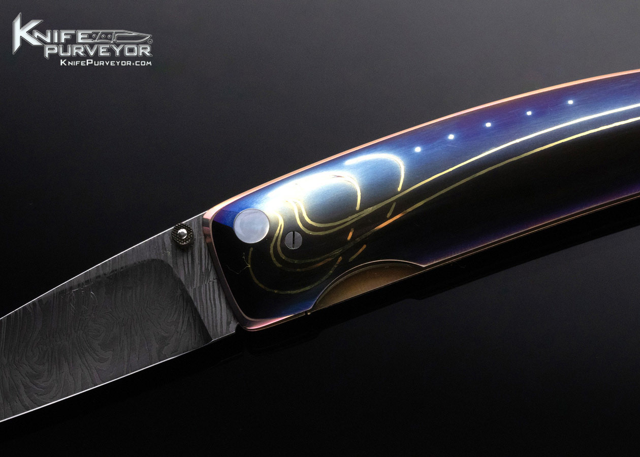 Owen Wood Custom Knife Armin Winkler Engraved N'Dabele Pattern Inset with 24K Gold Linerlock - Image 2