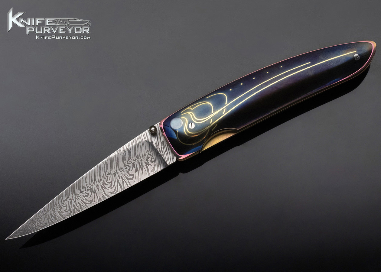 Owen Wood Custom Knife Armin Winkler Engraved N'Dabele Pattern Inset with 24K Gold Linerlock 12201