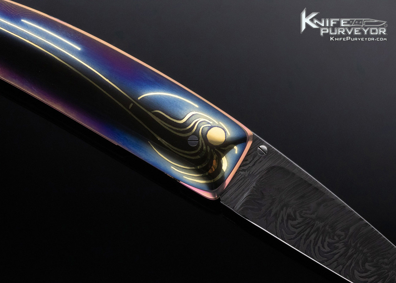 Owen Wood Custom Knife Armin Winkler Engraved N'Dabele Pattern Inset with 24K Gold Linerlock - Image 4