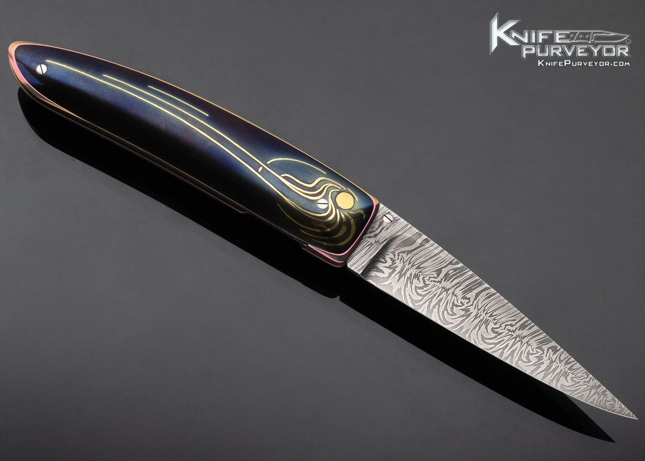 Owen Wood Custom Knife Armin Winkler Engraved N'Dabele Pattern Inset with 24K Gold Linerlock - Image 3
