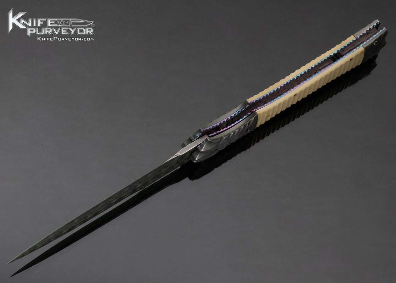 Rainy Vallotton Custom Knife Fluted Mammoth and Raindrop Pattern Damascus Double Action Automatic Slidewinder - Image 6