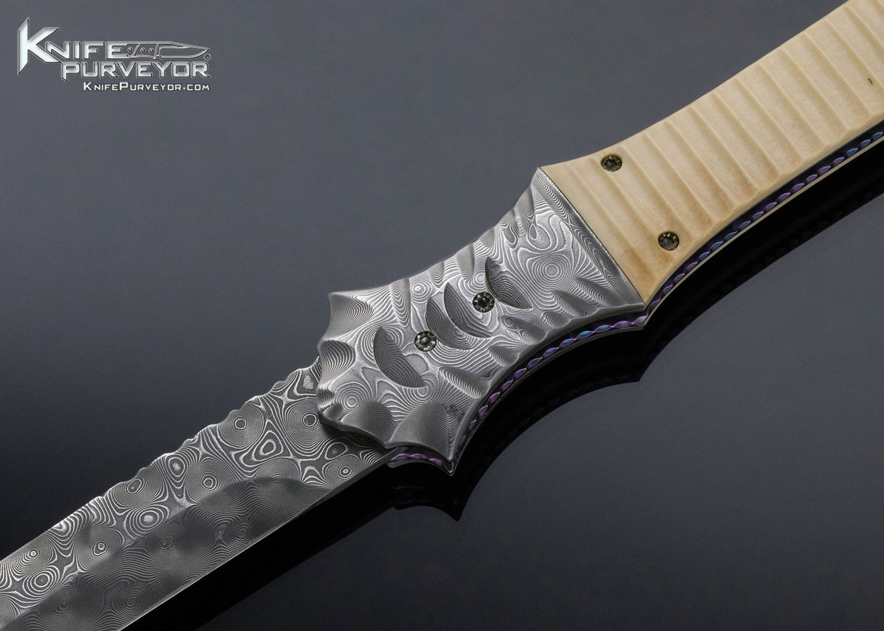 Rainy Vallotton Custom Knife Fluted Mammoth and Raindrop Pattern Damascus Double Action Automatic Slidewinder - Image 2