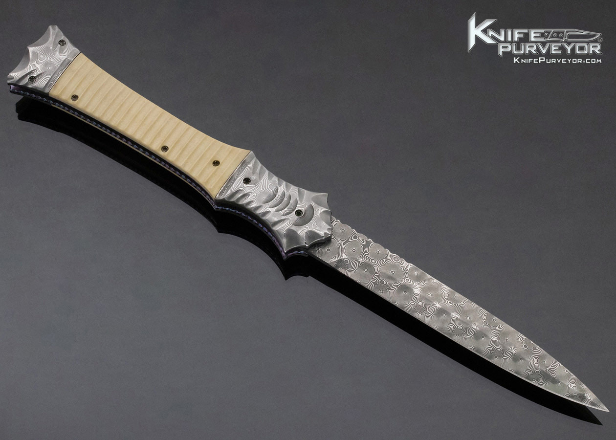 Rainy Vallotton Custom Knife Fluted Mammoth and Raindrop Pattern Damascus Double Action Automatic Slidewinder - Image 3