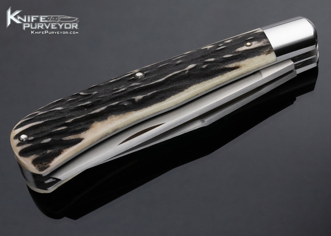 Reese Bose Custom Knife 2 Blade Sambar Stag Trapper with Half Stops and Federal Shield Slipjoint - Image 5