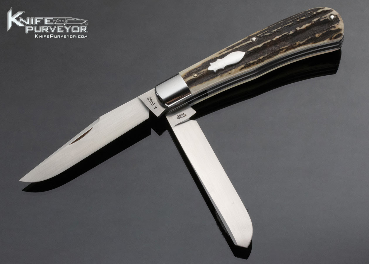 Reese Bose Custom Knife 2 Blade Sambar Stag Trapper Slipjoint 14676