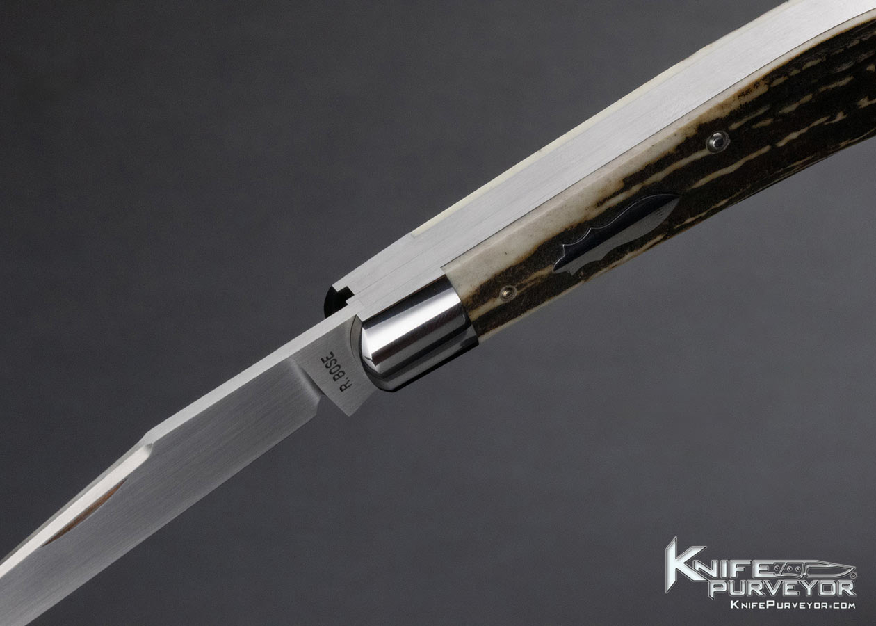 Reese Bose Custom Knife 2 Blade Sambar Stag Trapper with Half Stops and Federal Shield Slipjoint - Image 6