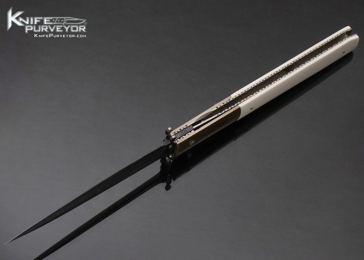 Reese Weiland Custom Knife Fossilized Walrus & Damascus Linerlock Swing Guard Automatic - Image 6