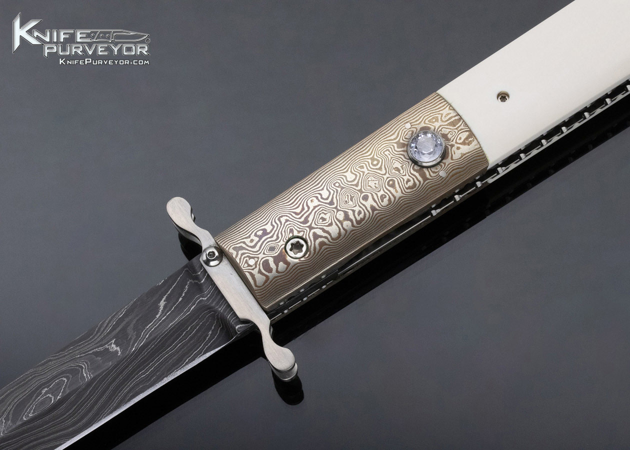 Reese Weiland Custom Knife Fossilized Walrus & Damascus Linerlock Swing Guard Automatic - Image 2