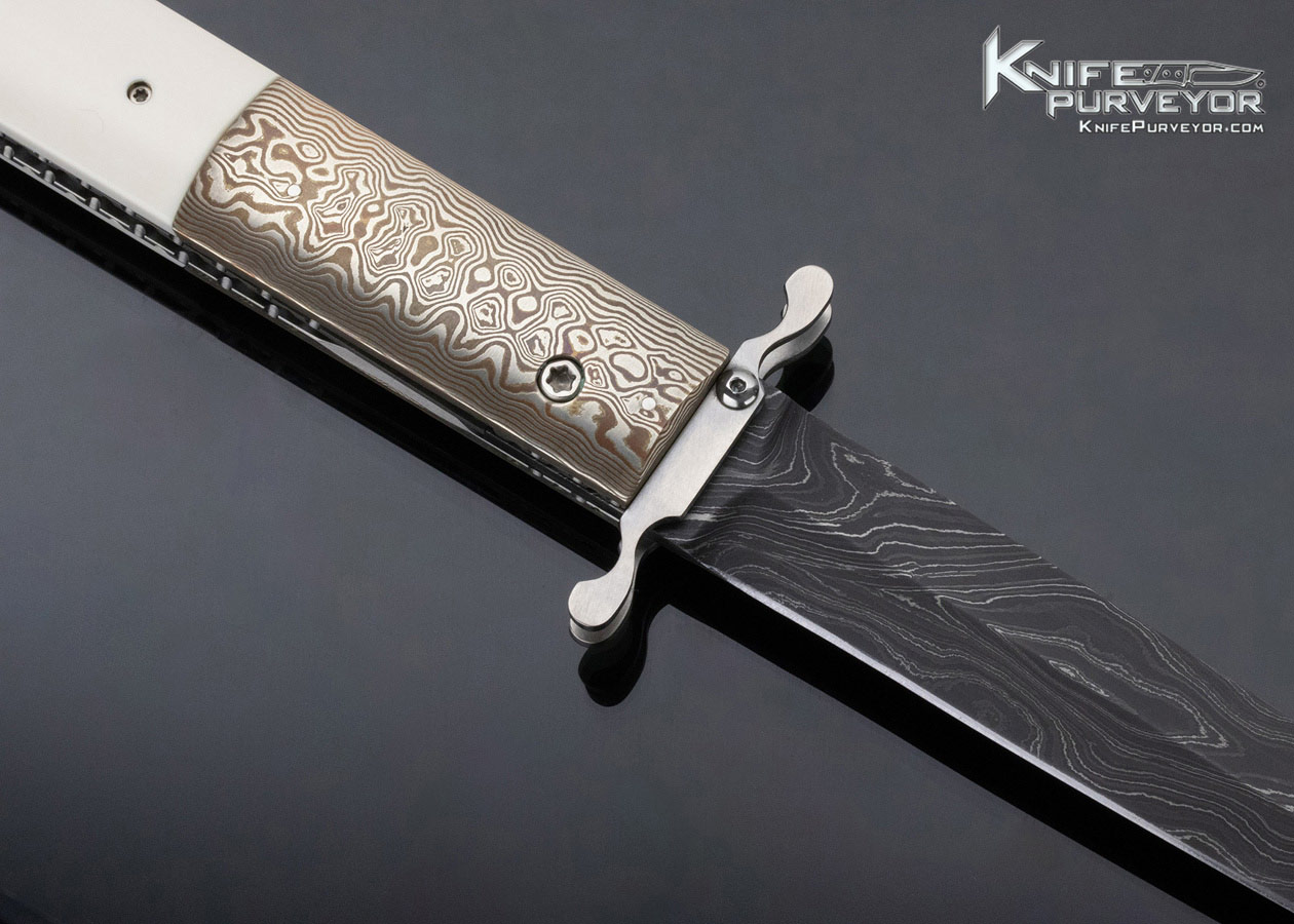 Reese Weiland Custom Knife Fossilized Walrus & Damascus Linerlock Swing Guard Automatic - Image 4