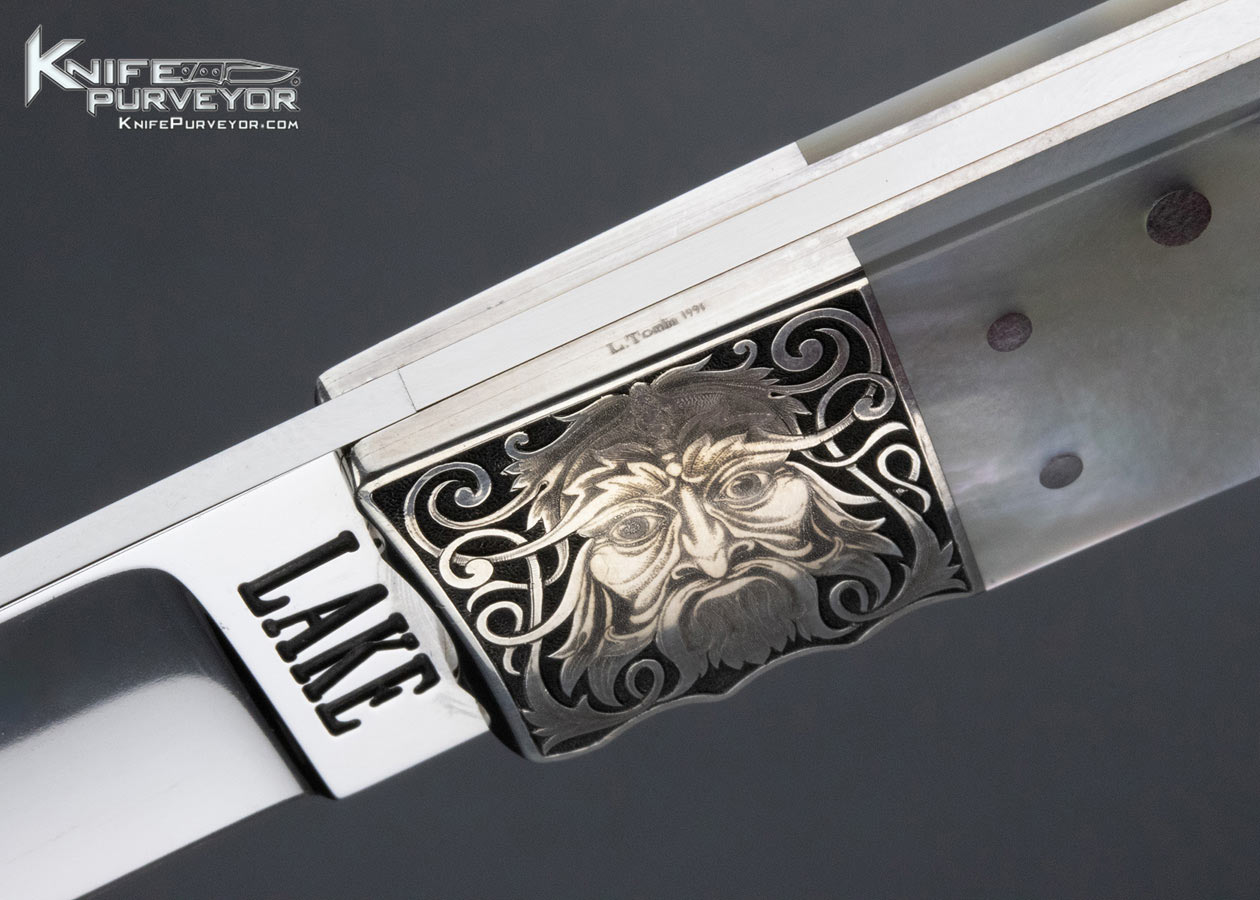 Ron Lake Custom Knife Lisa Tomlin Engraved Mother of Pearl Gentleman's Folder with Toothpick - Image 5