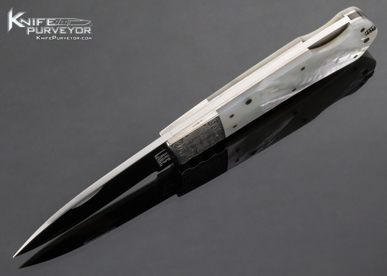 Ron Lake Custom Knife Lisa Tomlin Engraved Mother of Pearl Gentleman's Folder with Toothpick - Image 7
