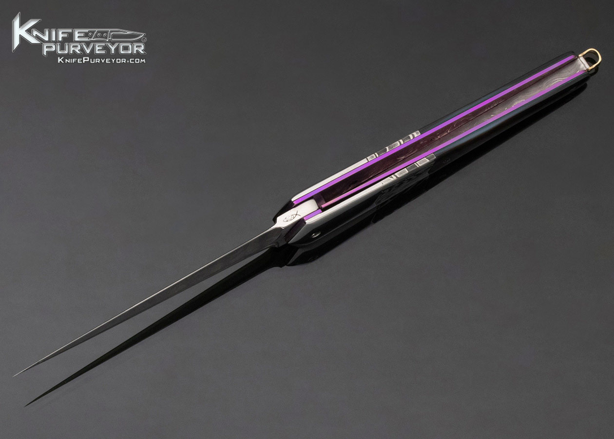Stephen Olszewski Custom Knife Black Lip Tahitian Pearl Shell Mosaic Damascus & Polished Steel "Pendulum" Linerlock - Image 5