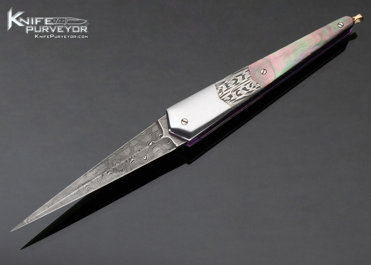 Stephen Olszewski Custom Knife Black Lip Tahitian Pearl Shell Mosaic Damascus & Polished Steel "Pendulum" Linerlock 11958