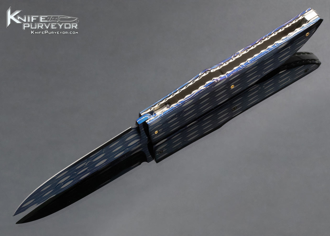 Antonio Fogarizzu Custom Knife Blued Mosaic Damascus Linerlock - Image 6