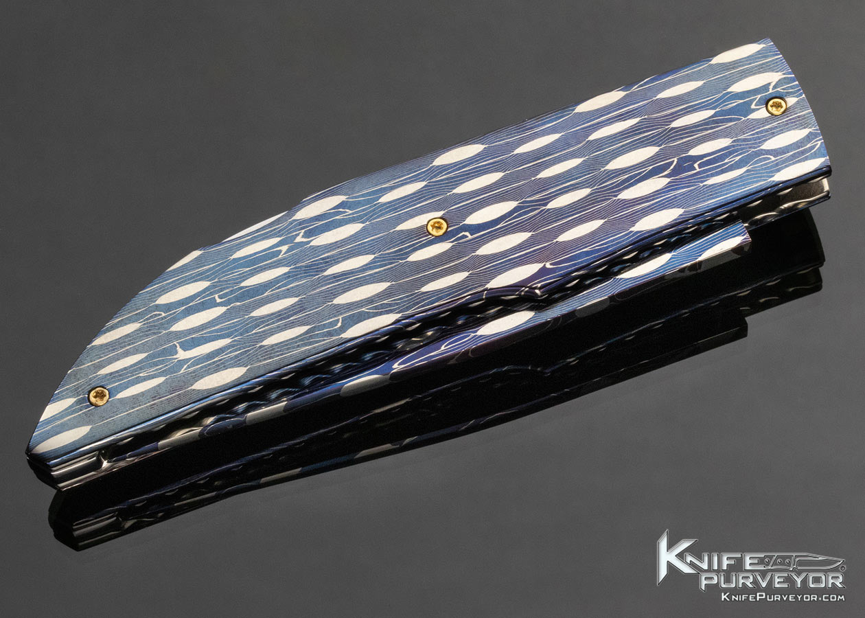 Antonio Fogarizzu Custom Knife Blued Mosaic Damascus Linerlock - Image 5