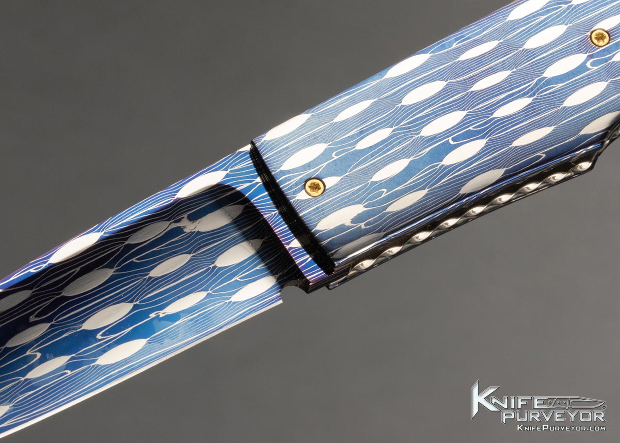 Antonio Fogarizzu Custom Knife Blued Mosaic Damascus Linerlock 14828