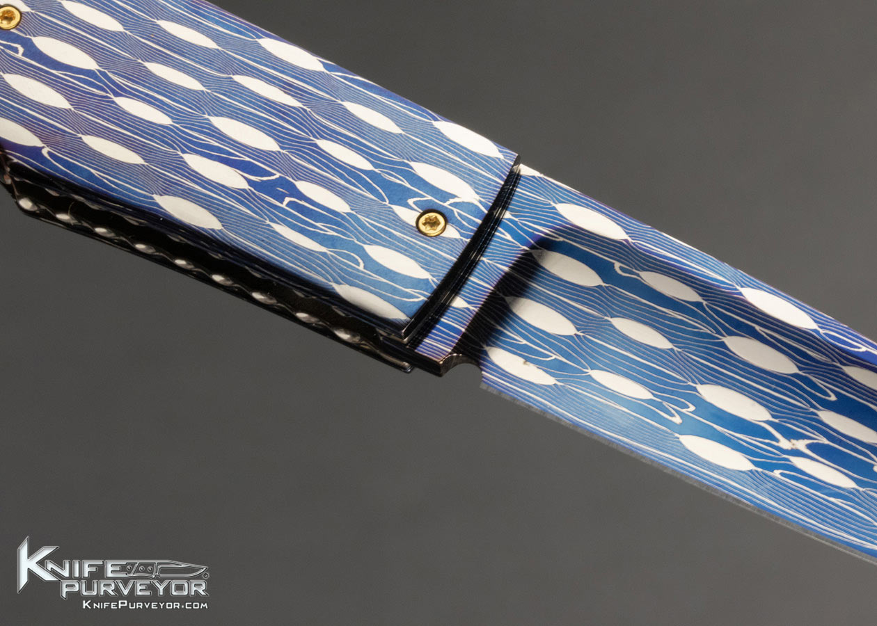 Antonio Fogarizzu Custom Knife Blued Mosaic Damascus Linerlock - Image 4