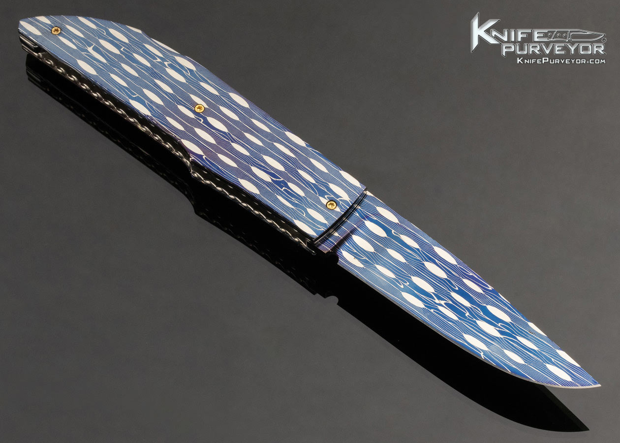 Antonio Fogarizzu Custom Knife Blued Mosaic Damascus Linerlock - Image 3