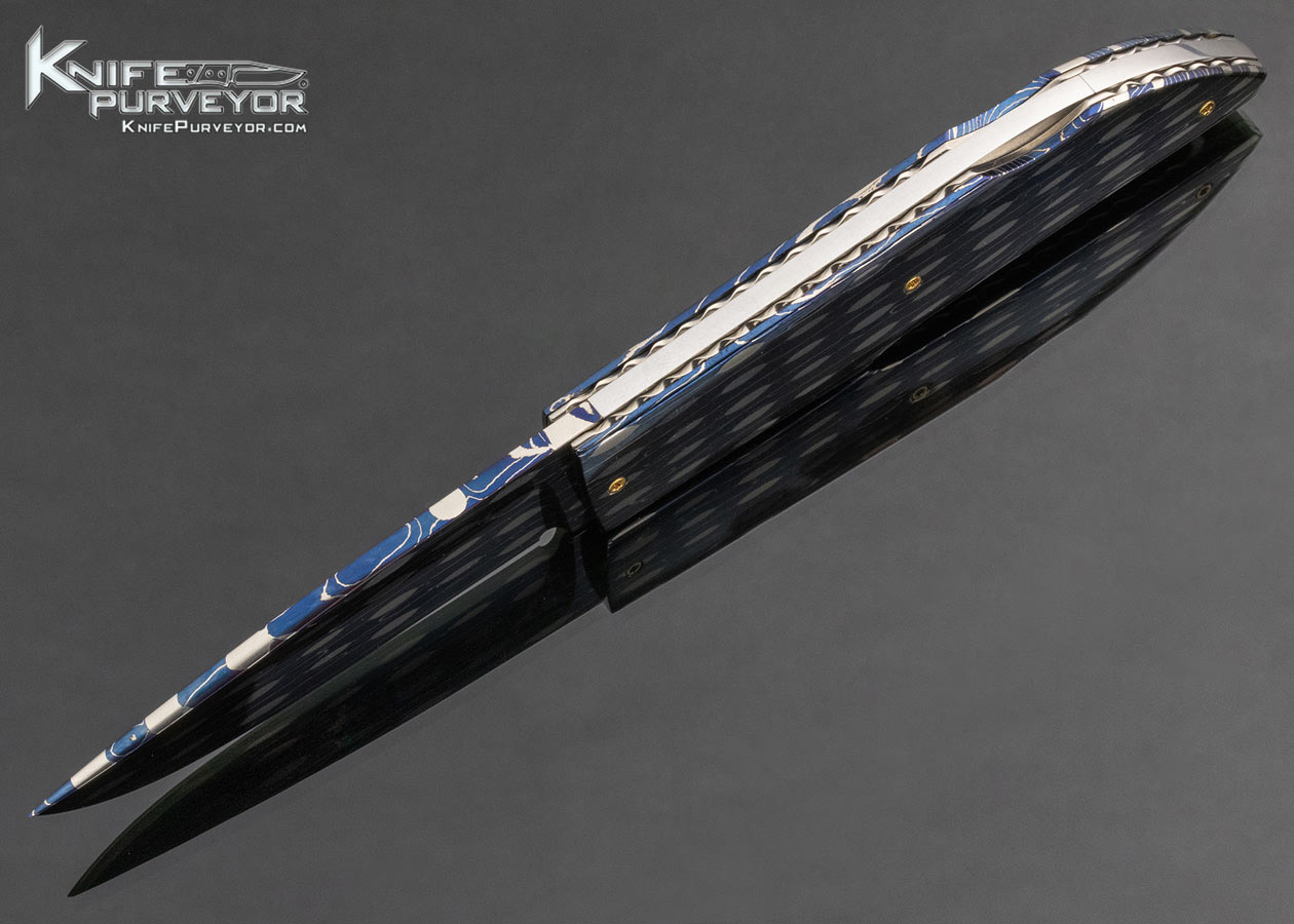 Antonio Fogarizzu Custom Knife Blued Mosaic Damascus Linerlock - Image 7