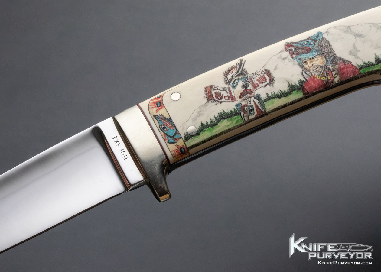 Chubby Hueske Custom Knife Sandra Brady Scrimshawed Drop Point Hunter - Image 2