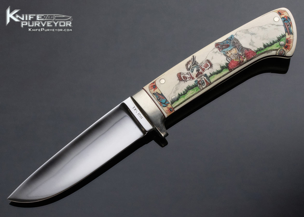Chubby Hueske Custom Knife Sandra Brady Scimshawed Drop Point Hunter 13906
