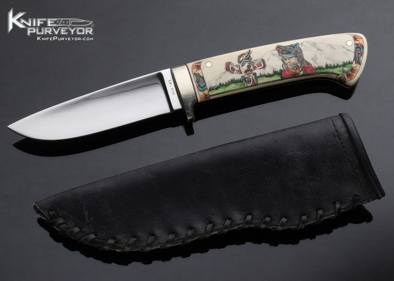 Chubby Hueske Custom Knife Sandra Brady Scrimshawed Drop Point Hunter - Image 6
