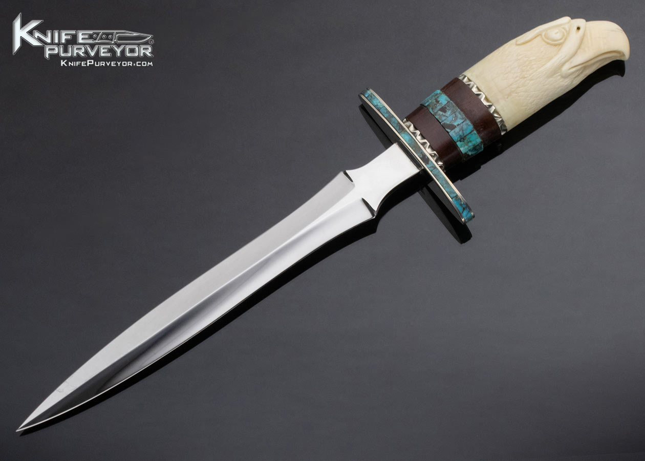 D'Holder Carved Eagle Dagger with Turquoise and Desert Ironwood Custom Knife 13903
