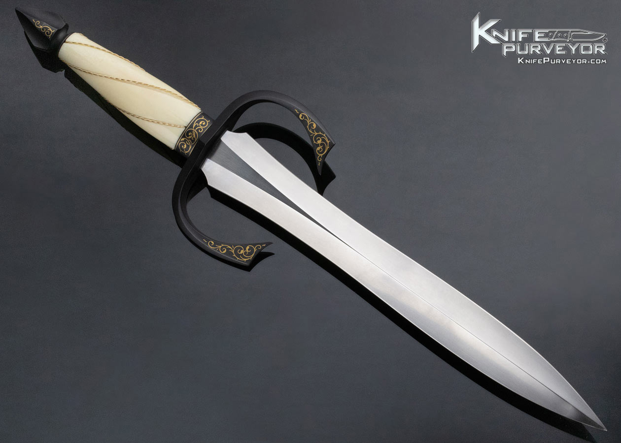 Dr. Fred Carter Custom Knife Sole Authorship Engraved Presentation Dagger with Blued Fittings and 24Kt Gold Inlays - Image 3