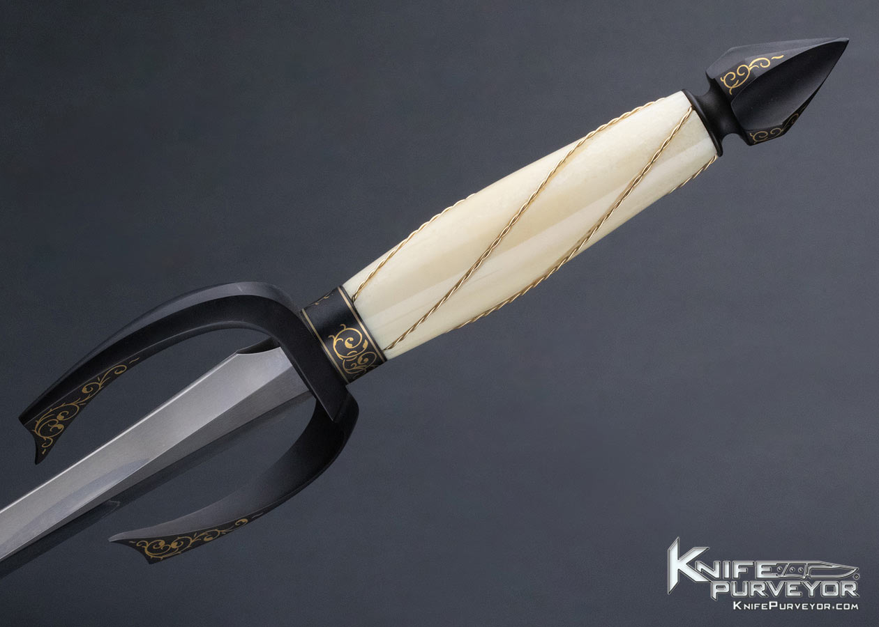 Dr. Fred Carter Custom Knife Sole Authorship Engraved Presentation Dagger with Blued Fittings and 24Kt Gold Inlays - Image 6
