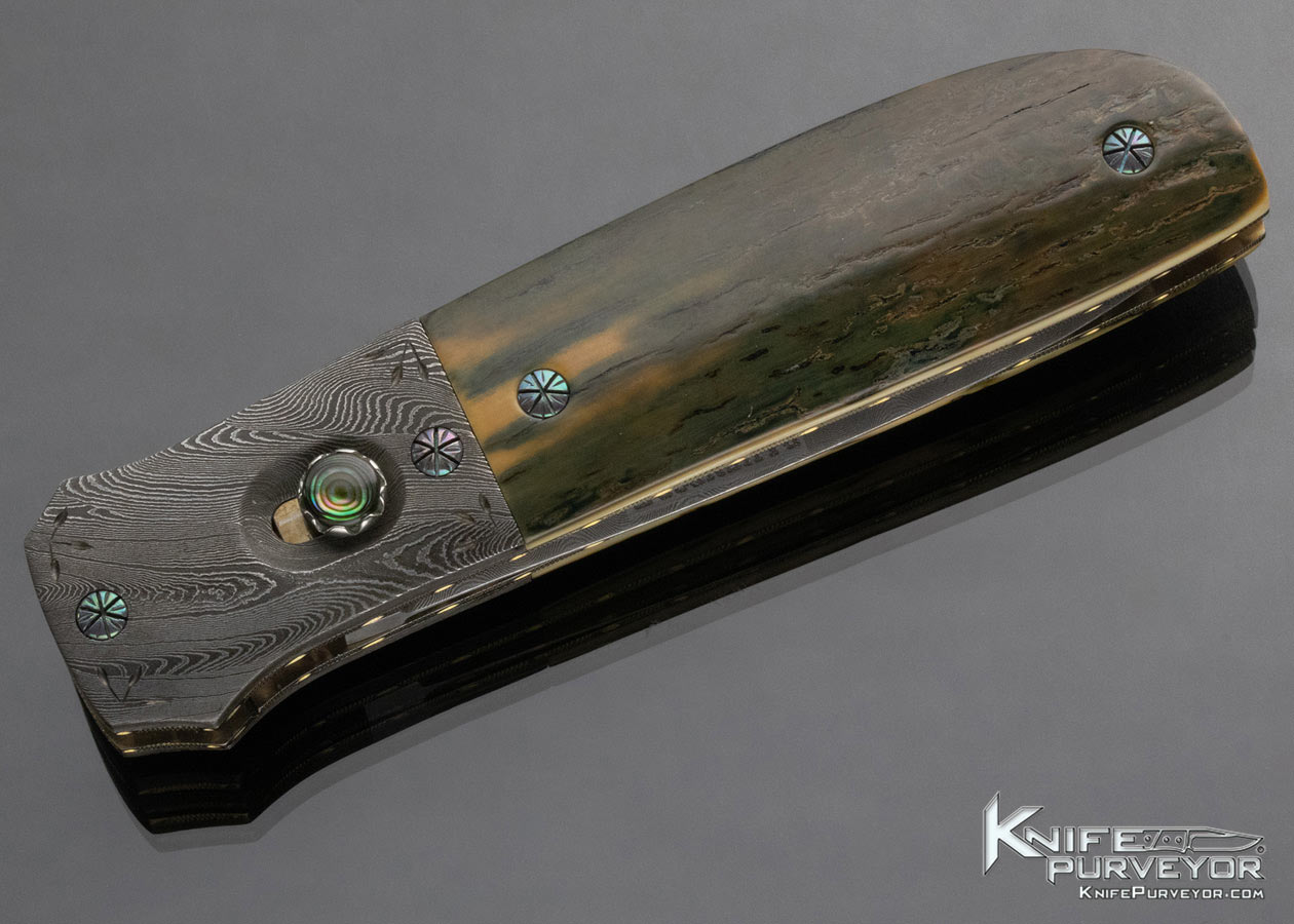 Jack Davenport Custom Knife Damascus and Mammoth and Abalone Automatic Linerlock - Image 7