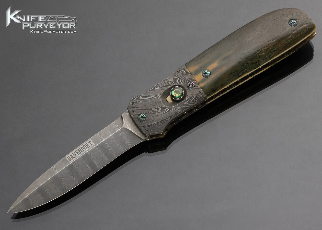 Jack Davenport Custom Knife Damascus and Mammoth Automatic Linerlock 14827