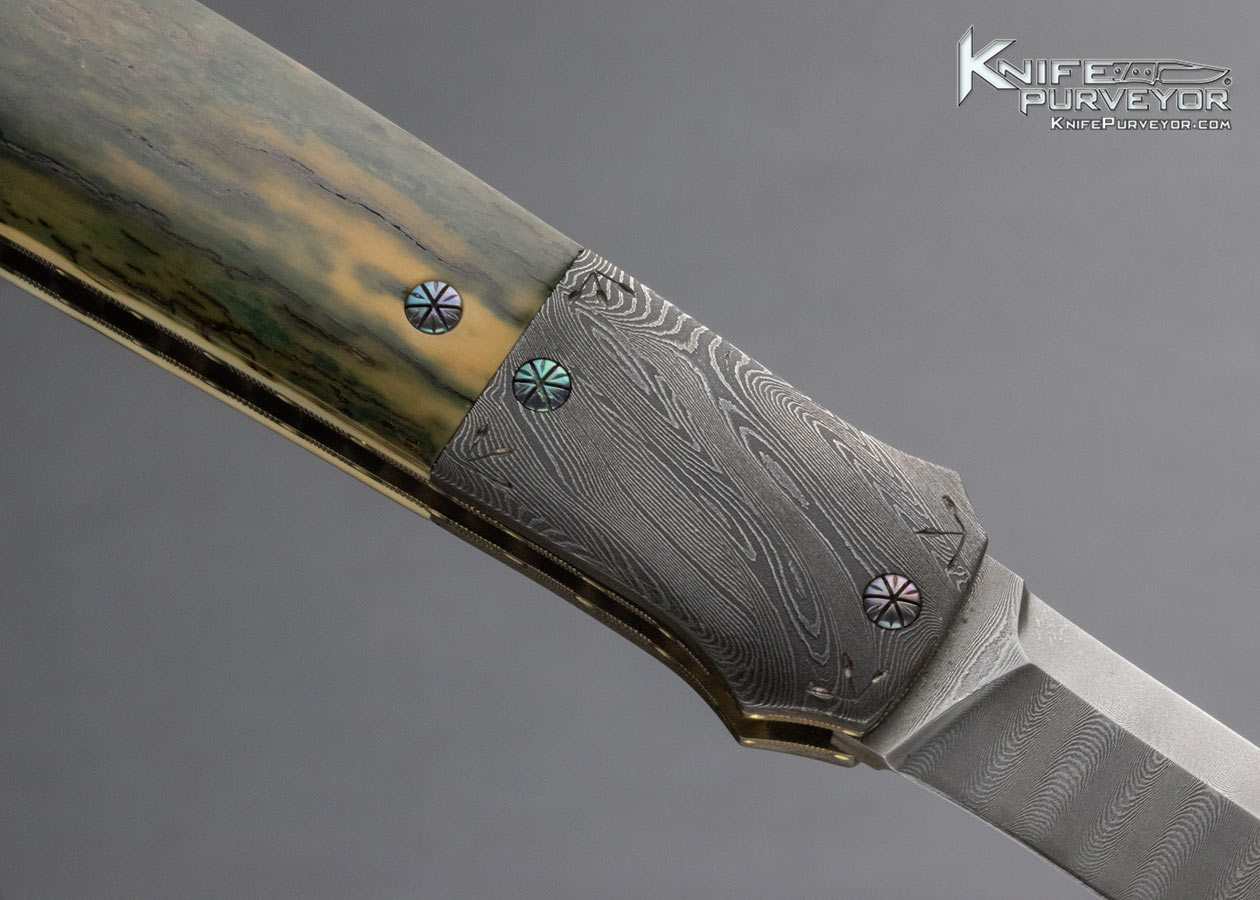 Jack Davenport Custom Knife Damascus and Mammoth and Abalone Automatic Linerlock - Image 5