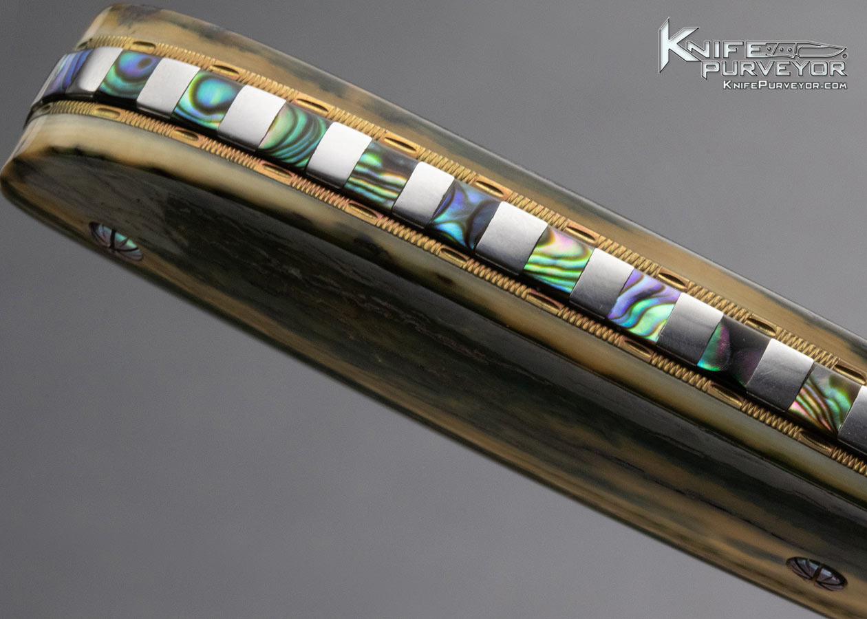 Jack Davenport Custom Knife Damascus and Mammoth and Abalone Automatic Linerlock - Image 10