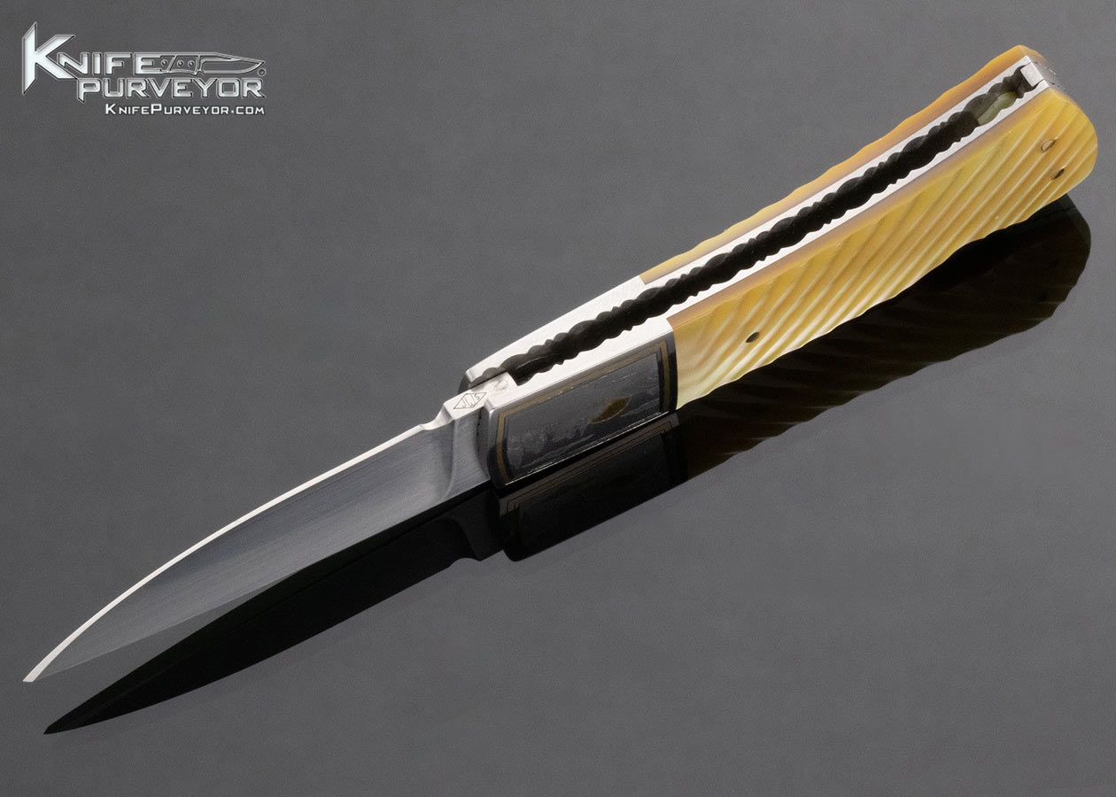 John W. Smith Custom Knife Engraved Fluted South Sea Gold Lip Pearl Lockback 14803