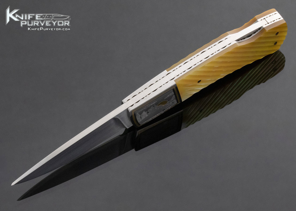 John W. Smith Custom Knife Engraved Fluted South Sea Gold Lip Pearl Lockback - Image 7