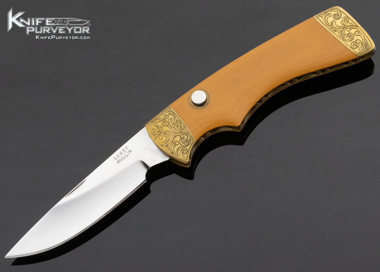 Scott Sawby Custom Knife Sawby/Mullin Westinghouse Micarta Engraved Button Lock 13141
