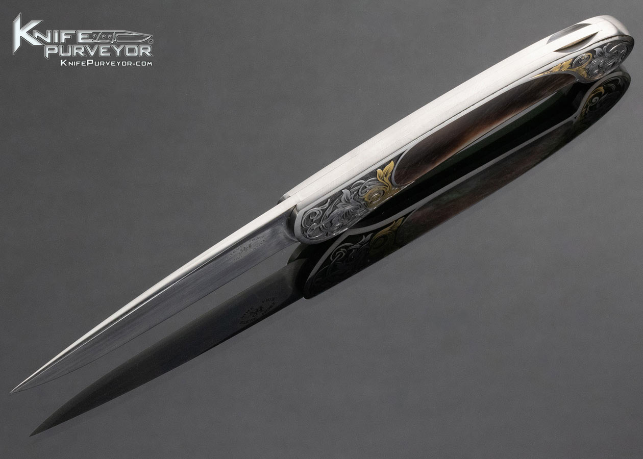 Steve Hoel Custom Knife Black Lip Tahitian Pearl Shell Interframe Lockback Engraved by Tim George - Image 6