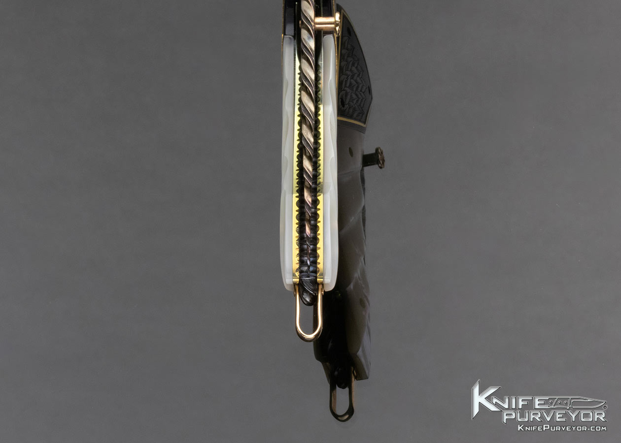 Van Barnett Custom Knife Sole Authorship Engraved Damascus and Fluted Pearl Linerlock - Image 8